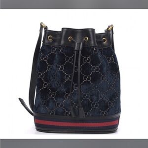 Gucci Navy Blue Monogram Bucket Bag